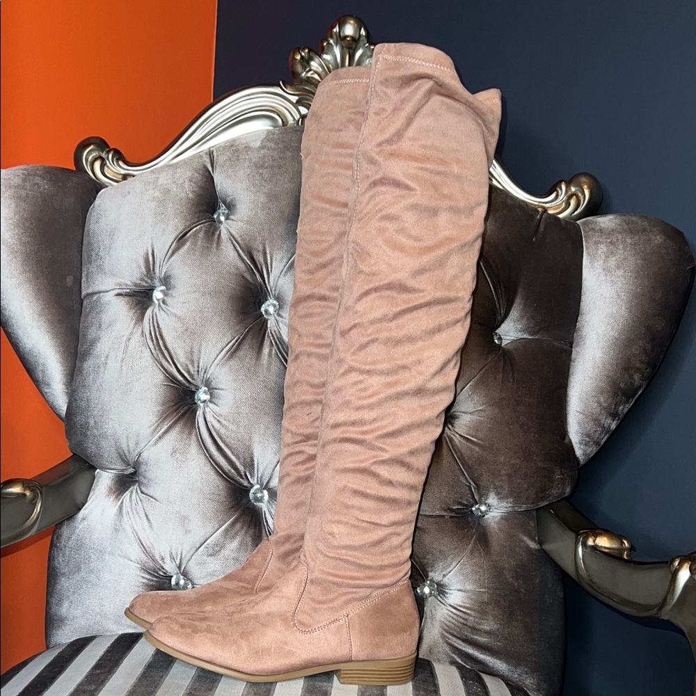 🍑 Pristine Peach Suede: City Classified Over-the-Knee Flat Boots 🍑